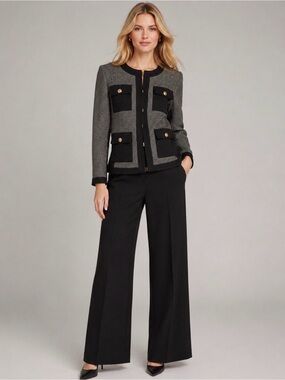 White House Black Market Black and Cream Textured Stylist Jacket